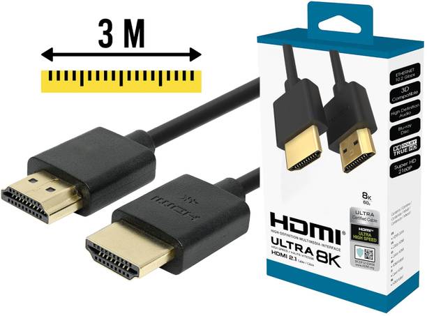 HexaGear HDMI Cable 6 A 3 m METAL BRAIDED HDMI Cable 3m, High Speed 4K UHD, Compatible with TV, PC, Laptop, Projector,