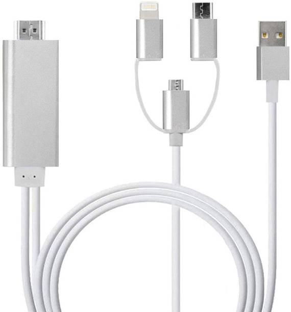 VOOCME HDMI Cable 2 m 3 in 1 HDTV Adapter Cable Micro USB, 8 Pin & Type-C to HDMI Mirroring Adapter Cable