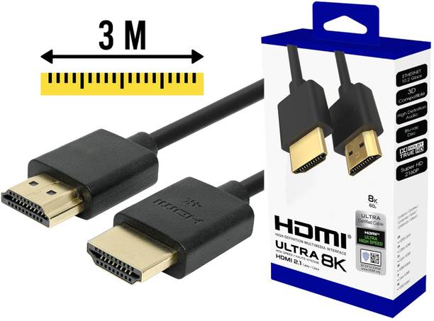 HexaGear HDMI Cable 6 A 3 m METAL BRAIDED 3m HDMI Cable High Speed 4K UHD for Computer, TV, Blu-ray, Projector,