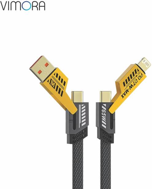 Vimora Lightning Cable 6 A 1 m Braided Nylon 4 in 1 Metal Braided Cable 65w with lightning to type C, type C to C, Lighting to type A compatible for iPhones, iPads, phones, Type C Laptops