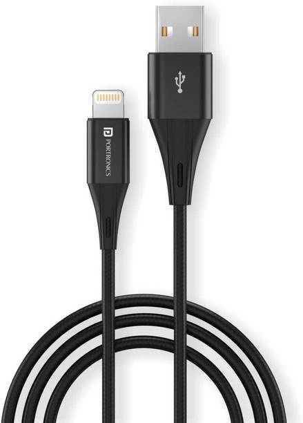 Portronics Lightning Cable 2 A 1 m Konnect B+ 8 Pin Usb Cable 3.0Amp Output with Charge & Data Sync with 1m (Black)