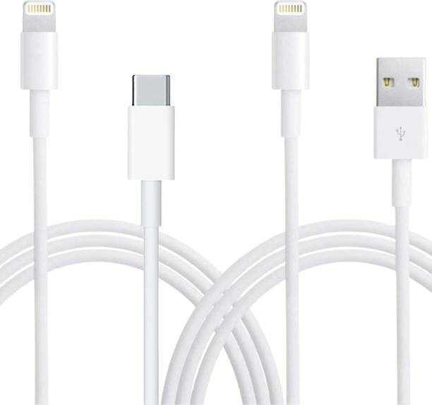 MAK Lightning Cable 2 A 1.2 m Lightning Cable For Fast Charging (1 Type C +1 USB Cable)