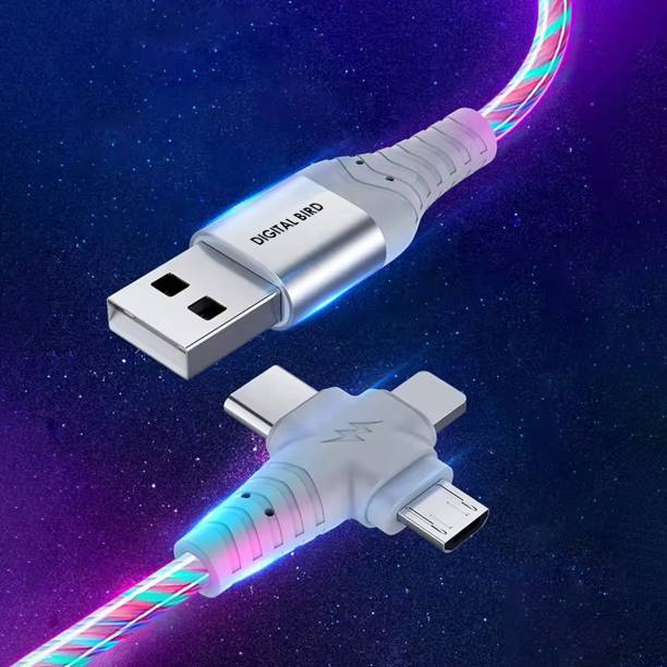Digital Bird Lightning Cable 2 A 1 m 3 in 1 Light Flow USB Cable | For Iphone, C-Type and Micro | Multicolor Light Flow cable | USB supports only CHARGING NO DATA TRANSFER