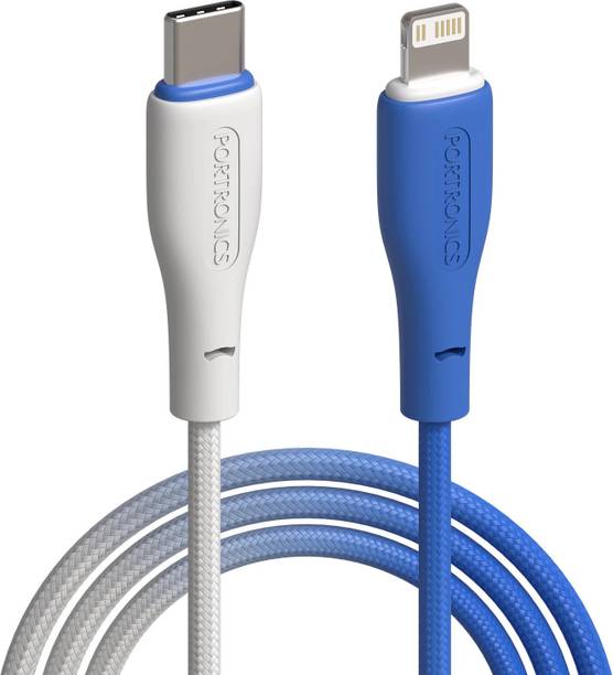 Portronics Lightning Cable 3 A 1 m Hue X 20W Dual Tone Colour Fast Charging Cable 480Mbps Data Sync, Premium Braided Cable