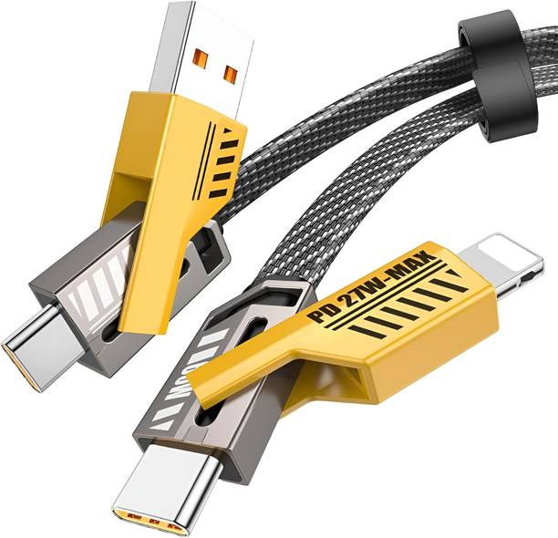 XVEP Lightning Cable 13 A 180 m FlexiCharge 400 Charging Cable w/ 4-in-1 Connectivity- USB-A, Type-C, & Lightning Ports, 60W/3A PD Fast Charging,480Mbps Data Sync,2 Swappable Heads,Silicon Cable Tie