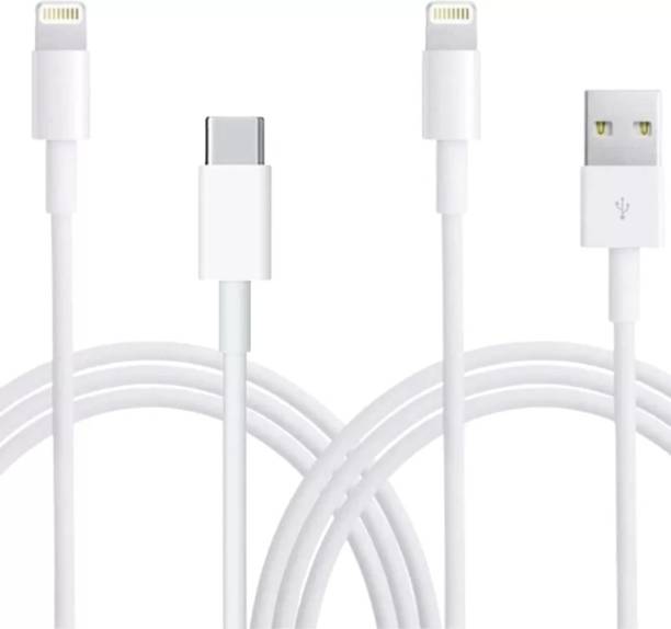 N2B Lightning Cable 1.2 m Lightning Cable For Fast Charging (1 Type C +1 USB Cable)