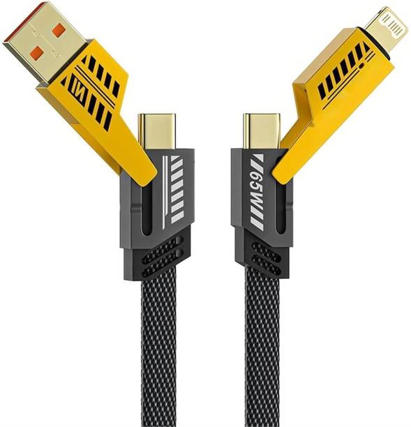 WEROX Lightning Cable 1 m Inbae High Grade 4 In 1 Metal Alloy Ports Fast Charging & Data Transfer 65W Cable|Super Durable Texture Braided|Supporting Thunderbolt Port,Type C Lightning,Type A Phone & Laptop, Yellow & Black
