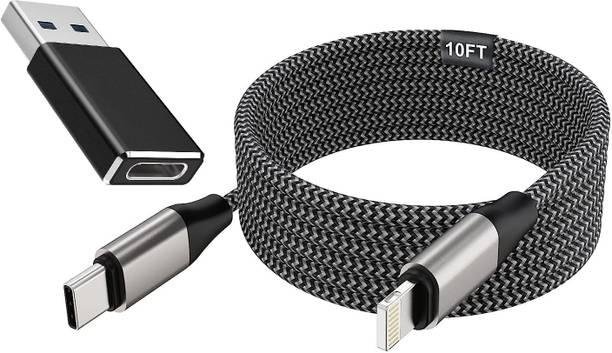 FKU Lightning Cable 3 m USB C to Lightning Charger Cable 10FT LONG with USB A Adapter Rapid Charger Sync