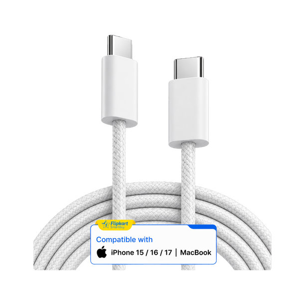 Flipkart SmartBuy Type C 3 A 1 m TPE 60W Fast Charging Type C to Type C Data Cable Compatible with iPhone 15/iPhone 16, Compatible with Samsung Type C Phones & Type C Devices | Type C Cable | C to C Cable