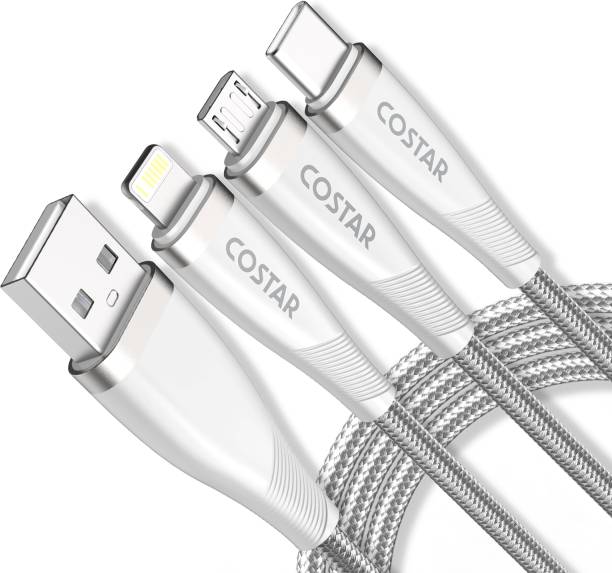 Costar Micro USB Cable 3 A 1.3 m Nylon Braided Fast Charging 3 in 1 Multi Charging Cable for Lightning, Type C, Micro USB Device