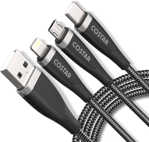 Costar USB Type C Cable 3 A 1.3 m Nylon Braided Fast Charging 3 in 1 Multi Charging Cable for Lightning, Type C, Micro USB Device