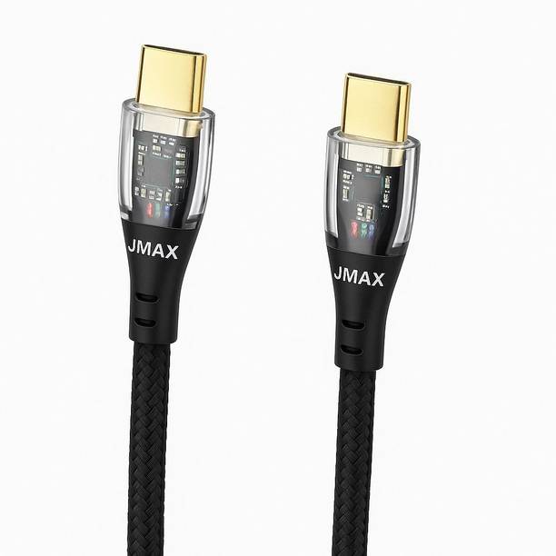 Jmax Micro USB Cable 1 m Crystal Series 65W Type C to Type C Fast Charging Cable with Smart LED Indicator | Transparent Charging Head | Nylon Braided | 1 Meter | PD Supported