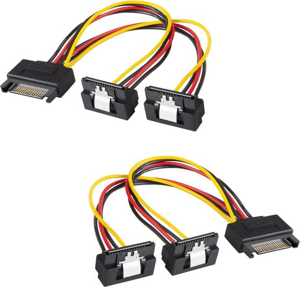 Paruht Power Sharing Cable 0.15 m ,2pcs, SATA 15 Pin Male to 2X SATA 15 Pin 90 degree Female Down Angle 15cm