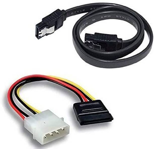 JDS PREMIUM Power Sharing Cable 0.15 m SATA (Sata 3) Data Cable with Locking Latch + 4 Pin Molex to 15 Pin Power Cable Combo for Internal Hard Disk Drive, HDD, SSD & DVD Writer
