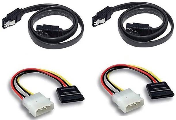 Paruht Power Sharing Cable 0.15 m (Pack of 2+2) SATA III (3) Cable with Locking Latch+ 4 Pin Molex to 15 Pin Combo