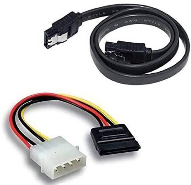 WiredCom Power Sharing Cable 0.2 m SATA III (Sata 3) Data Cable with Locking Latch + 4 Pin Molex to 15 Pin Power Cable