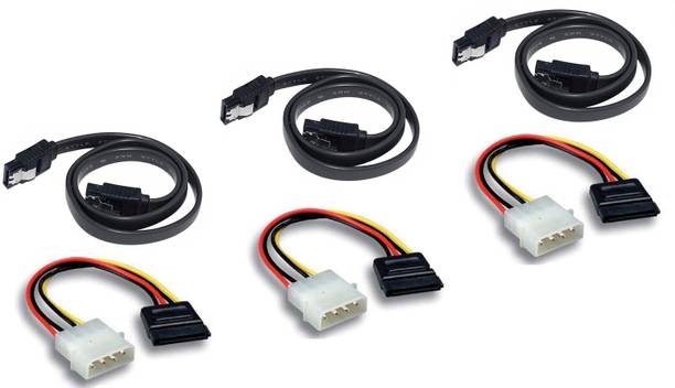 Steko Power Sharing Cable 15 m (Pack of 3+3) 3 Pieces SATA Data Cable + 3 Pieces 4 Pin Molex Power Cable -Black