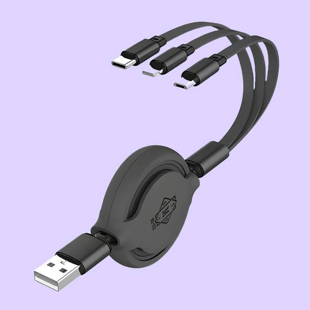MI-STS Reversible Micro USB 3 A 1 m Universal 3in1 Retractable charging cable|USB Cable for 8pin/Type-C/Android
