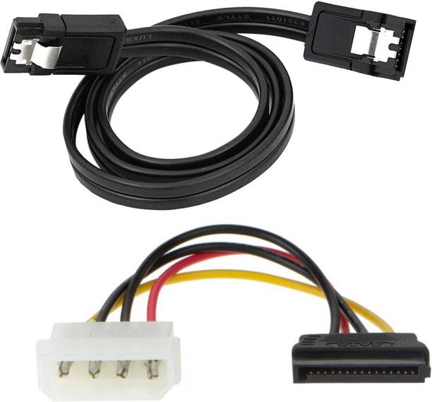 Paruht SAS Cable 0.17 m (Pack of 1+1) SATA III (3) Data Cable with Locking Latch+ 4 Pin Molex to 15 Pin