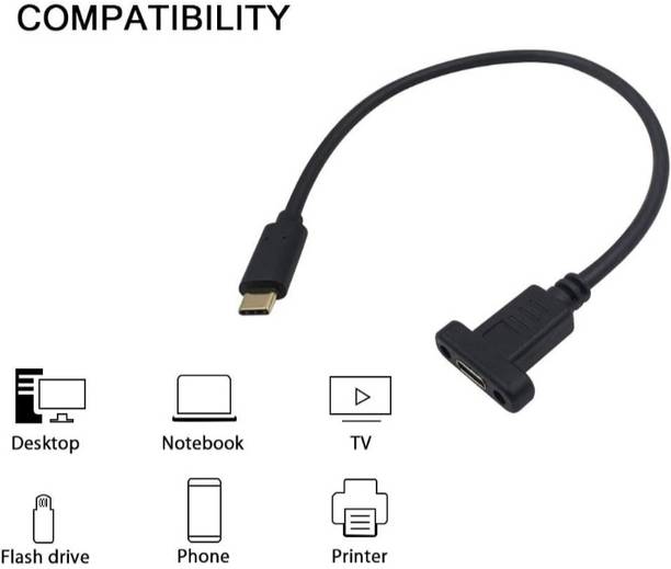 TECHGEAR Type C 0.2 m Panel mount cable Type c Extender Cable for Data & Sync (Straight USB C Male to Female)