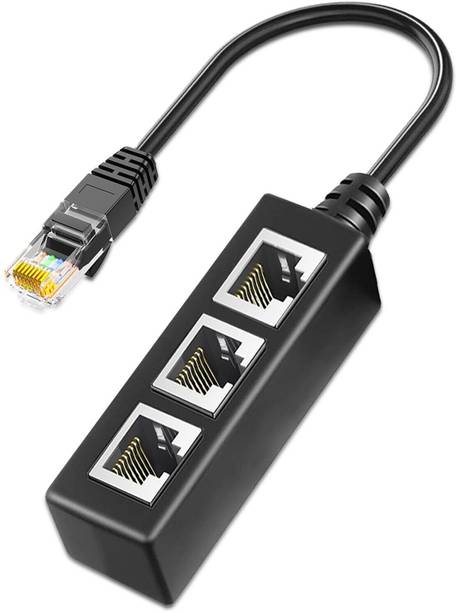 DooBuy Type C 1 m RJ45 Splitter Connector, 1 to 3 Ways RJ-45 Interface Splitter Ethernet Cable Socket Adapter