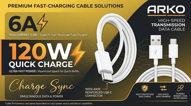Arko Type C 1 m 65W/10V-6.5A DART/VOOC/SUPERDART/SUPERVOOC SUPER FAST CHARGING CABLE