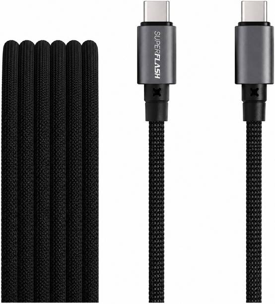 SUPERFLASH Type C 20 A 2 m Featuring a black braided design that coils without tangling 240W USB-C TO C CHARGING CABLE (Woven Design)