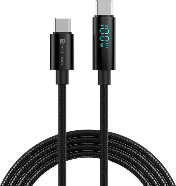 Portronics Type C 5 A 1.2 m Konnect View 100W Type C to Type C Cable with LED Display