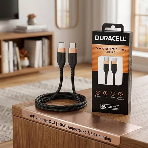 DURACELL Type C 5 A 1.2 m E-commerce Dashboard Value (Short & Direct), Tinned Copper Braided Shielding Usb Type C To Type C USB Cable 5A ! 100W ! Braided Sync& Charging Cable,Compatible With Mobile,Laptop,Tablets & Macbook,3.9 Feet(1.2M) Supports Power Delivery(Pd) With Rapid Data Transmission,Black