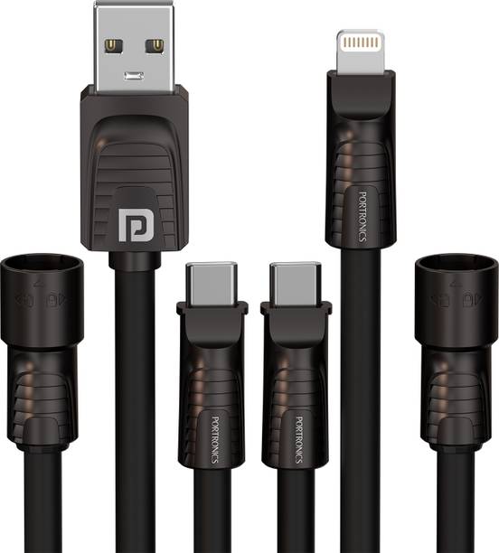 Portronics Type C 3 A 1.4 m Konnect Tetra 4-In-1 Cable & Connector with 60W Max Output, Fast Charging Cable