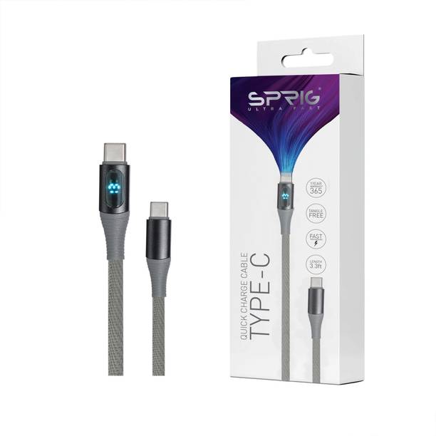 Sprig Type C 1 m Display Denim Braided Charging Cables 45W TYP-C-C-DIS-25W-DB-GRY