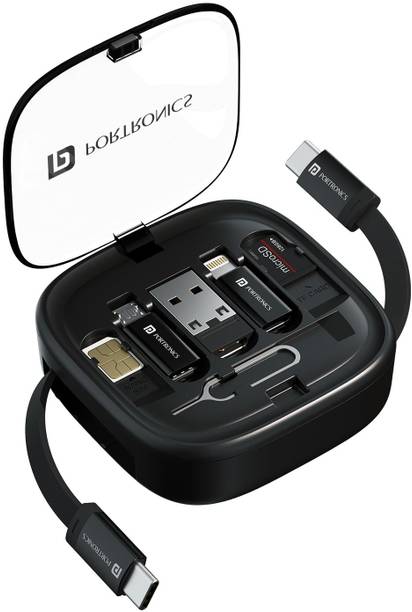 Portronics USB Type C Cable 0.27 m Snapcase 2 60W Multifunctional Data Cable Kit,Type C to Type C Retractable Cable