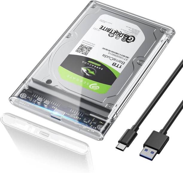 1Goal USB Type C Cable 1 m 2.5 Inch Sata Enclosure Case USB C 3.1 HDD SSD Portable External Enclosure for Hard Disk Sata to USB Type C 3.1 Connector Case with Fast Transfer Speed Up to 5 Gbps & 4TB Storage Casing - Transparent