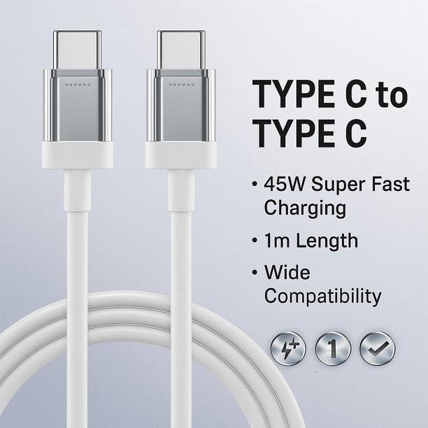Good One USB Type C Cable 1 m OEM New-Type-C to Type-C PD 60 W Fast Charging Cable | 1 M White | Supports iPhone 15, iPad, Samsung, Pixel