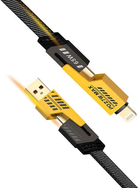 MAK USB Type C Cable 2 A 1 m 4 in 1 65W Fast Charging Cable Flat Braided Compatible for USB Type C & Lightning