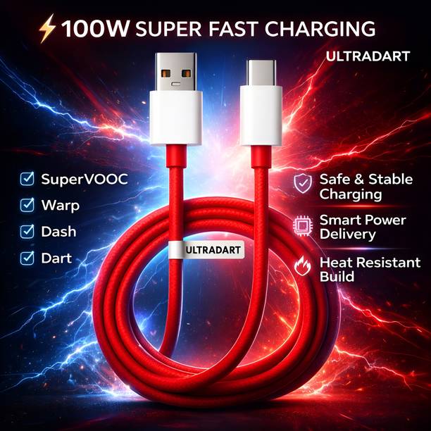 ULTRADART USB Type C Cable 1 m original 100W/80W USB-C ,VOOC, SUPERVOOC, SuperDart, WARP Supported | OnePlus/Oppo/Realme/Nothing/Samsung Compatible – Red