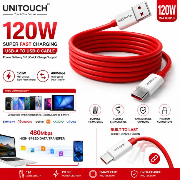 Unitouch USB Type C Cable 1 m 120W USB-A to USB-C Fast Charging Cable | 6A Super