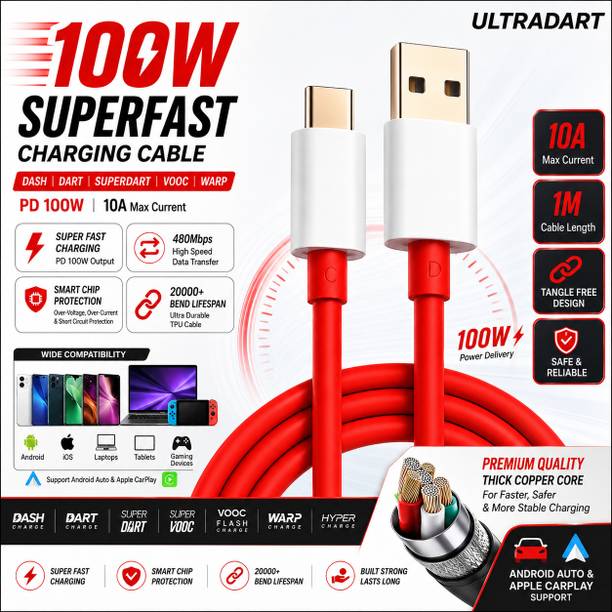 ULTRADART USB Type C Cable 10 A 1 m OEM 100W Type C Fast Charging Cable | USB A to USB C | 10A | 1 Meter | PD Data Cable