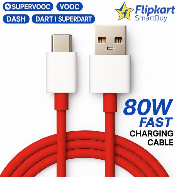 Flipkart SmartBuy USB Type C Cable 8 A 1 m TPE 80W Fast Charger Cable Supports VOOC/WARP/DASH/SUPERVOOC/SUPERDART CHARGER Cable Compatible with OnePlus 12/11/10/9/8/Nord CE Series