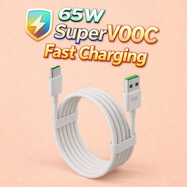 Tart USB Type C Cable 3 A 1 m Original SuperVOOC 65W Type C Fast Charging Cable | Charge & Data Sync Compatible with Oppo F25 Pro 5G, F23 Pro 5G, F21s Pro, F19 Pro, F17 Pro, F15, F11 Pro, F9 Pro