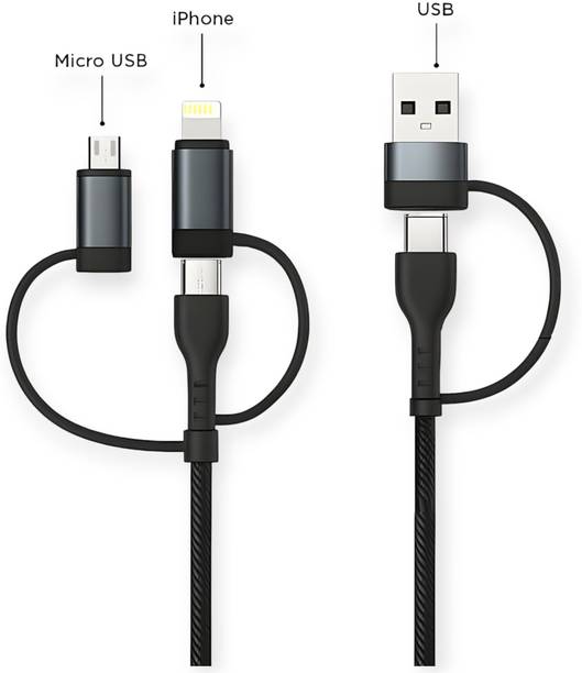 ULTRADART USB Type C Cable 1 m Nylon Braided 6 in 1 Universal PD Cable 100W | Multi Charging USB A + C to C / Lightning / Micro | Smart Chip Protection