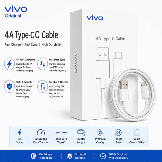 vivo USB Type C Cable 4 A 1 m Aluminum USB Type C 65W High Speed Cable 480Mbps