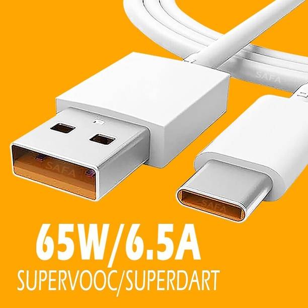 Safa USB Type C Cable 6.5 A 1 m 65W/6.5A SUPER FAST CHARGING CABLE TYPE C SUPPORT / SUPERCHARGER / SUPERVOOC / SUPERDART / SUPERFLASH / FLASHCHARGING / VOOC / DART / DASH / WARP / FLASH / TURBO / SONIC / HYPER / RAPID / 55W / 50W / 44W / 33W / 30W / 27 / 25 / 20W / 18W / 15W / FOR ONEPLUS 9RT / 9R / NORD / NORD 2 / NORD CE / 3 / 3T / 5 / 5T / 6 / 6T / 7 / 7 PRO / 7T / 7T PRO / 8 / 8 PRO / OPPO A52 / A53 / A53S / A33 / Y33S / A54 / A55 / A74 / A16 / F15 / F17 / F17 PRO / F19 / F19S / F19 PRO / F19 PRO PLUS / K3 / A9 / A5 / R17 / RENO / RENO 2 / RENO 10X ZOOM / RENO 2F / RENO 2Z / RENO3 / RENO3 PRO / RENO4 PRO / RENO5 PRO / RENO6 / RENO6 PRO / REALME X / XT / X2 / X2 PRO / X3 / 5 PRO / X50 PRO / 6 / 6i / 6 PRO / 7 / 7i / 7 PRO / X7 / X7 PRO / X7 MAX / 8 / 8S / 8i / 8 PRO / GT MASTER EDIITION / GT NEO 2 / C25 / C25S / NARZO 30A / 50A / 10 / 20 / 20 PRO / 30 / 30 PRO /