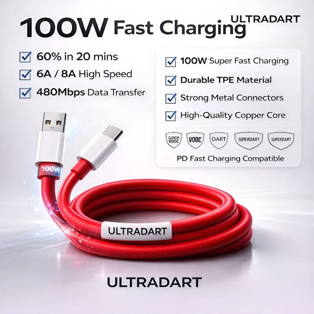 ULTRADART USB Type C Cable 1 m original 100W/80W USB-C ,VOOC, SUPERVOOC, SuperDart, WARP | OnePlus/Oppo/Realme/Nothing/Samsung Compatible