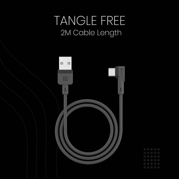 Portronics USB Type C Cable 3 A 2 m Konnect L with Data Sync, Nylon Braided, Tangle Resistant, Fast Charging Cable