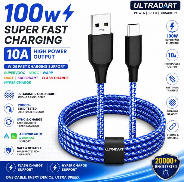 ULTRADART USB Type C Cable 1 m OEM USB to Type C 100W Fast Charging Cable 10A Braided SuperVOOC Warp Dash Dart VOOC Flash Charge Support