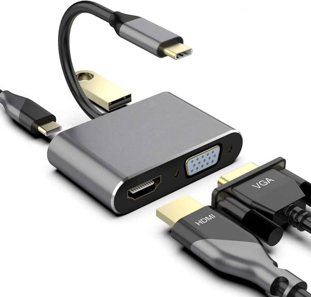 DooBuy 4 in 1 Type C Adapter, USB C to HDMI/VGA/ USB3.0/PD Converter, 4-in-1 USB C Multi-Port Adapter is Compatible with Type-C interfaces laptops. Laptop Accessory
