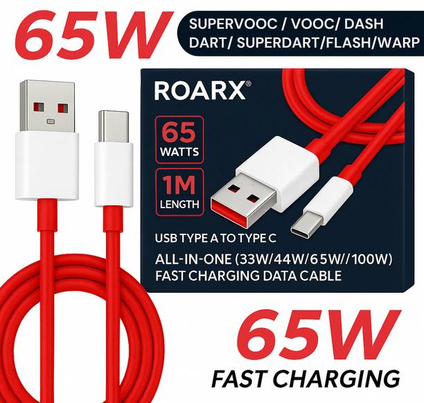 RoarX USB Type C Cable 10 A 1 m TPE ORIGINAL 65 WATT DASH WARP FAST CHARGING CABLE FOR SUPER VOOC, SUPER DART, FLASH, TURBO, WARP, DART USB to TYPE C
