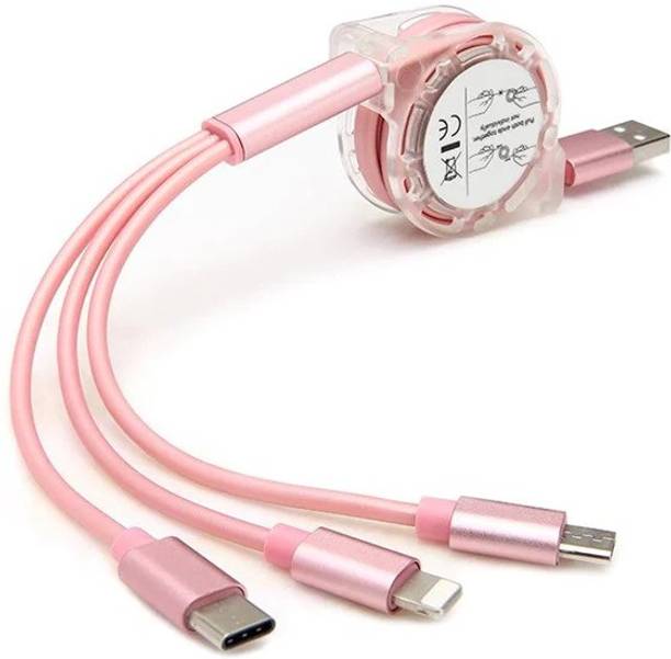 SANNO WORLD USB Type C Cable 2 A 1.20018827 m 3-in-1 Retractable USB Charging Cable Multi-Device Fast Charger Cord