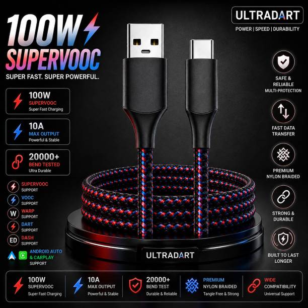ULTRADART USB Type C Cable 6.5 A 1 m OEM 10A 100W SuperVOOC Type C Fast Charging Cable Braided USB Data Sync Cable for Android Phones CarPlay Android Auto
